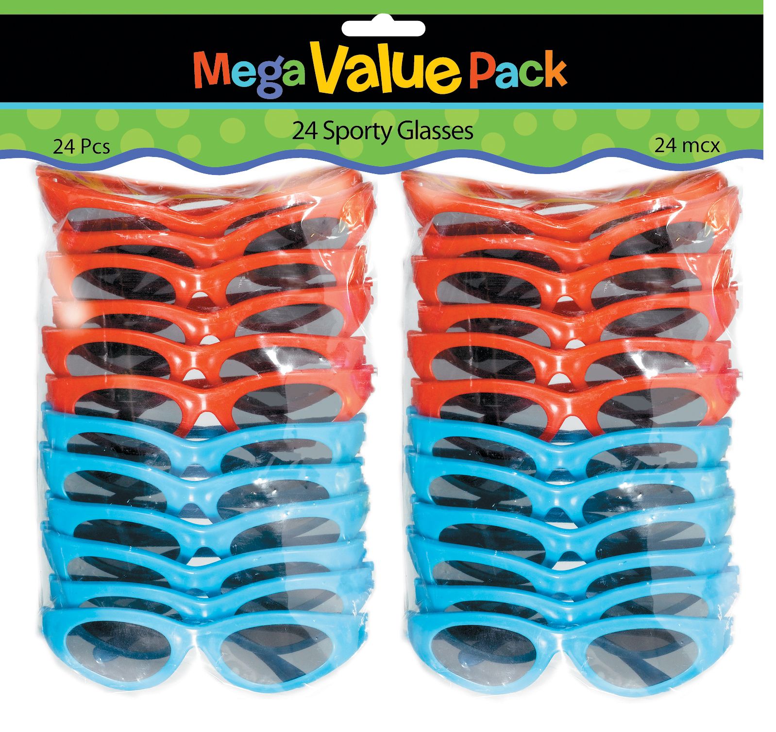 Sporty Wearable Glasses, Multi-Coloured, One Size, 22-pk, for Birthday Party/Halloween Front_Flat
