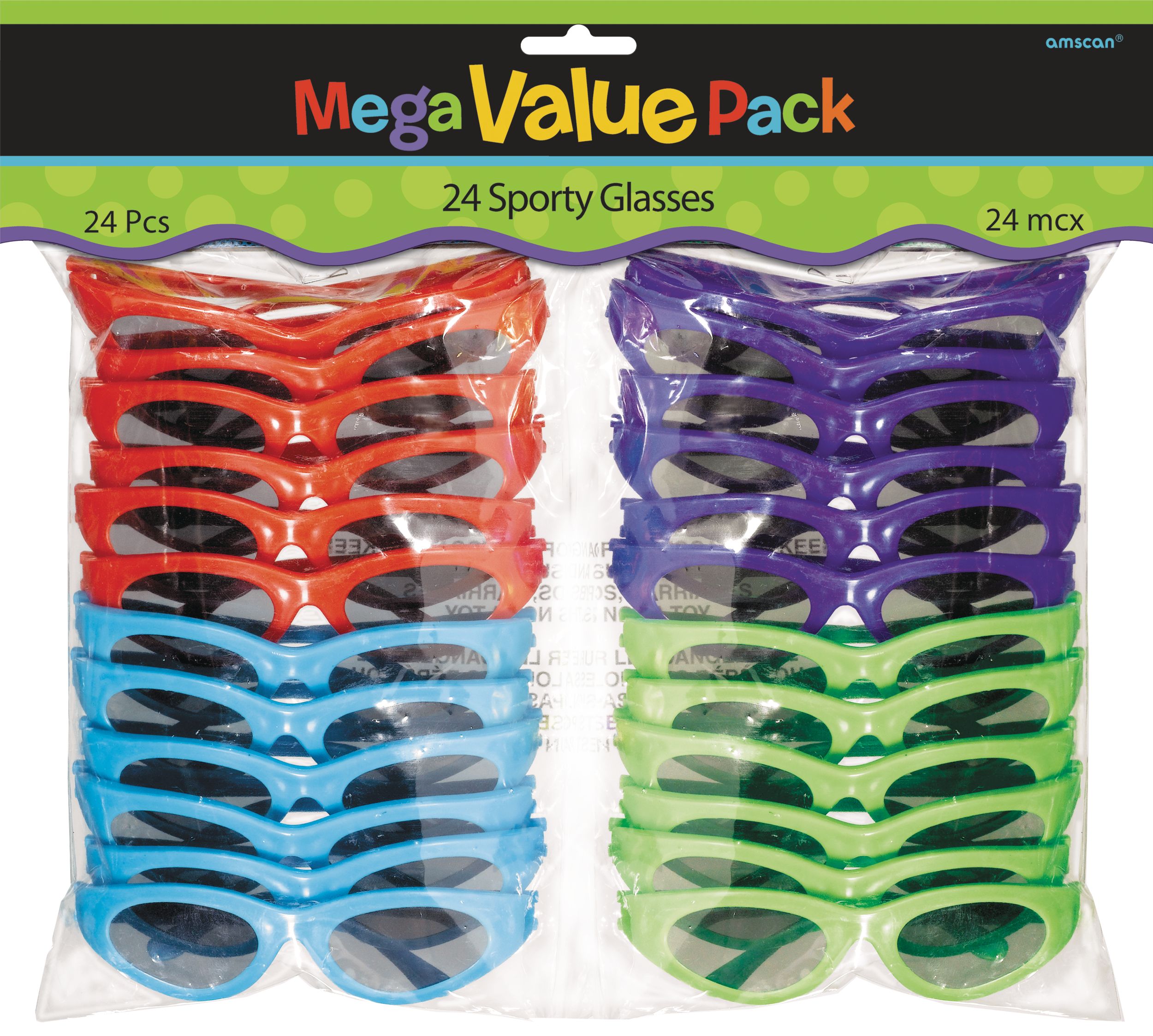 Sporty Wearable Glasses, Multi-Coloured, One Size, 22-pk, for Birthday Party/Halloween Front_Flat
