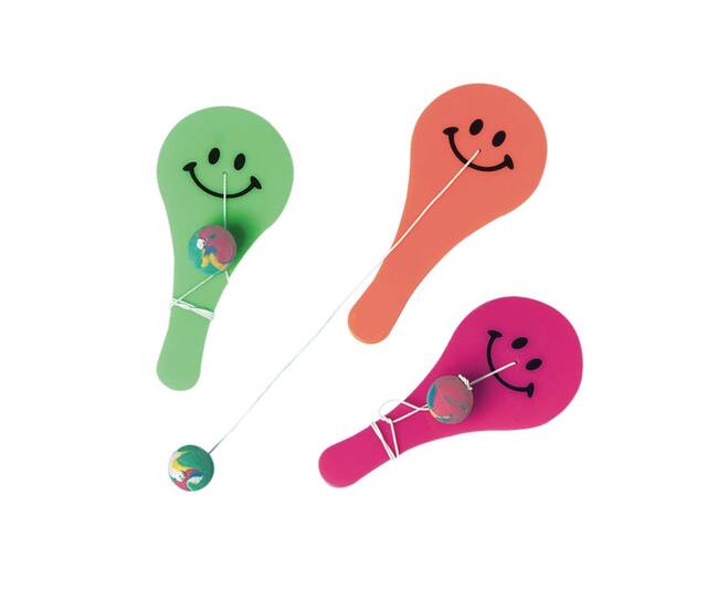 Smiley Face Paddle Ball Toys, Green/Orange/Pink, 10-pk, for Birthday/Party Favour Composite_or_Mixed