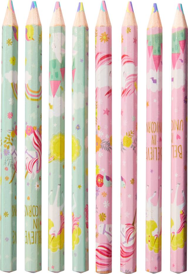 Unicorn "Believe" Marble Colour Combination Coloured Drawing Pencils, Multi-Coloured, 8-pk, for Arts & Crafts/Birthday Favour Overhead_Flat