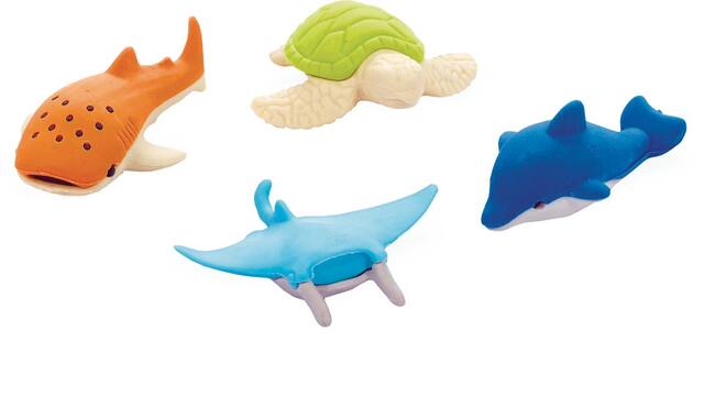 Turtle/Whale/Dolphin Sea Animal Pencil Erasers, Orange/Blue/Green, 12-pk for Arts & Crafts/Birthday Favour Composite_or_Mixed