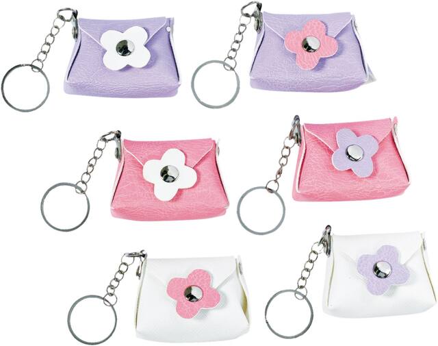 Daisy Purse Keychains, White/Pink/Purple, 6-pk, for Birthday/Party Favour Front_Flat