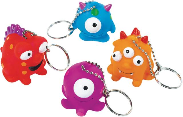 Monster Keychains, Multi-Coloured, 12-pk for Birthday/Party Favour Composite_or_Mixed