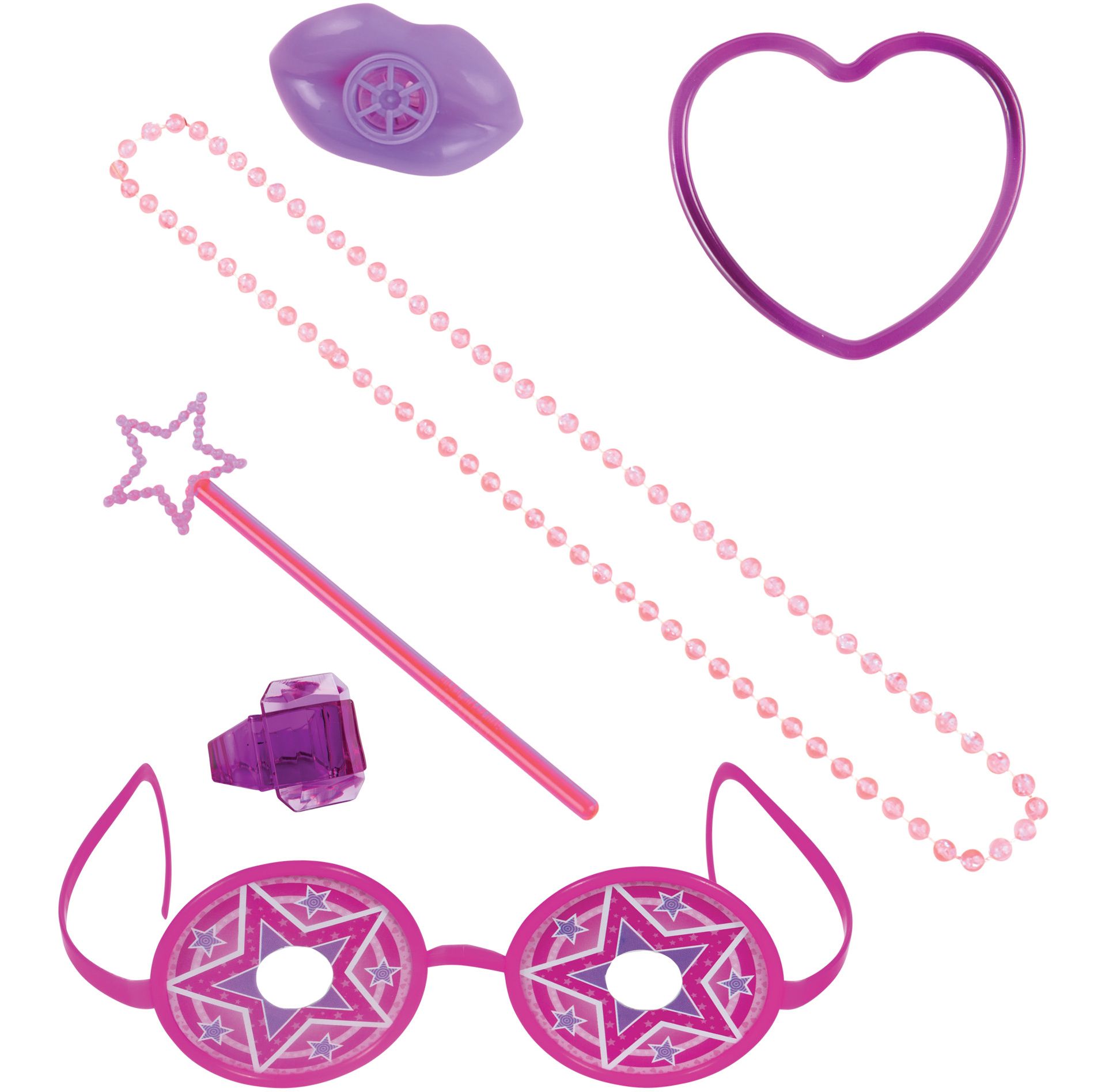 Fashion Fun Wearable Favours with Necklaces, Wands & More, Purple, 48-pk, Ages 3+, for Birthday/Party Favour Overhead_Flat