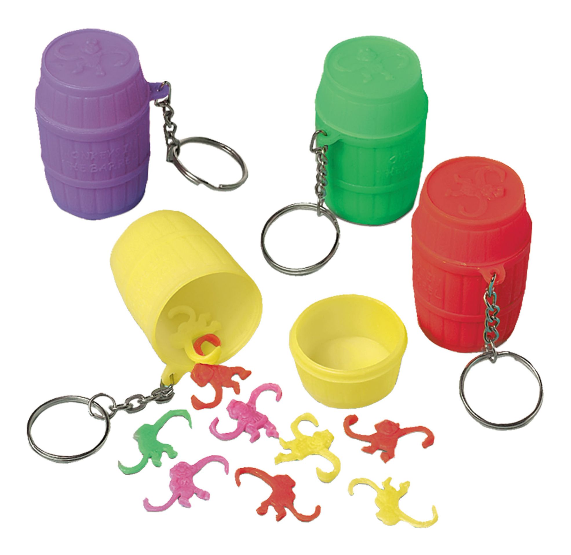 Monkey Game Keychains, Purple/Green/Yellow/Blue, 12-pk for