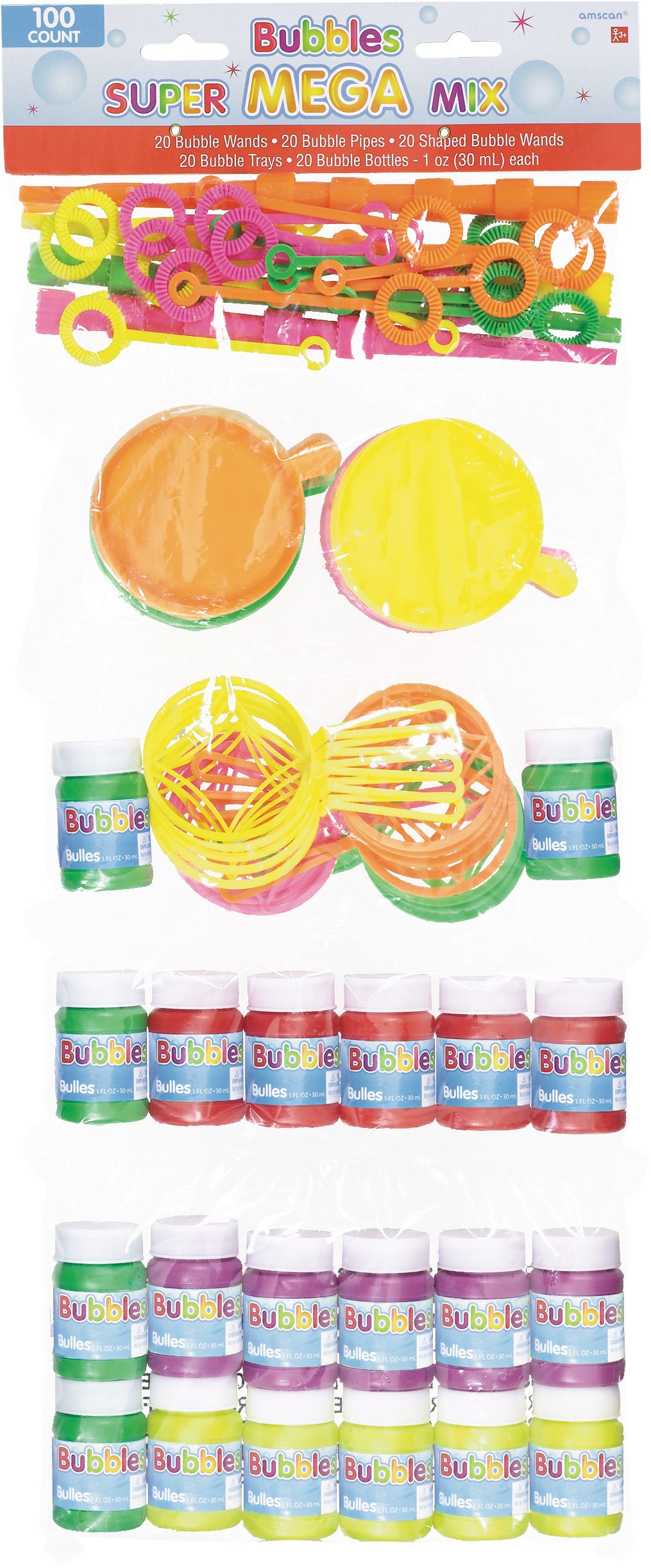 Bubbles Mega Mix Favour Set, Multi-Coloured, 100-pk, Ages 3+, for Birthday/Easter/Party Favour Front_Flat