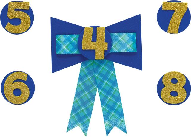 1st Birthday Customizable DIY Award Ribbon Tie & Number Kit, Blue/Gold Plaid, One Size, 5-pk, Wearable Accessories for Birthdays Front_Flat