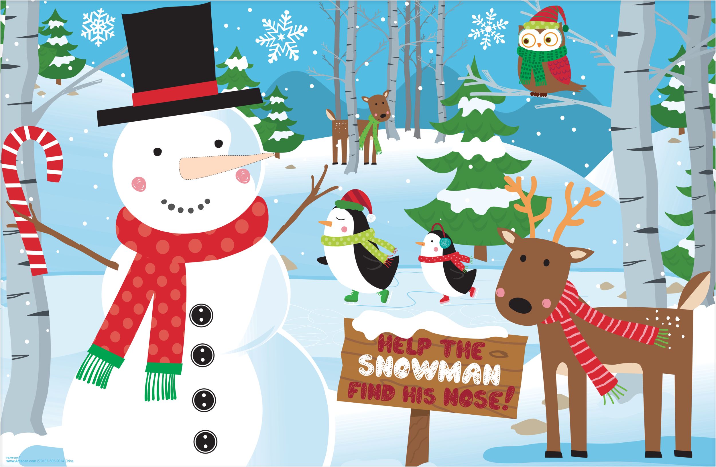 Pin the Nose on the Snowman Party Game Front_Flat