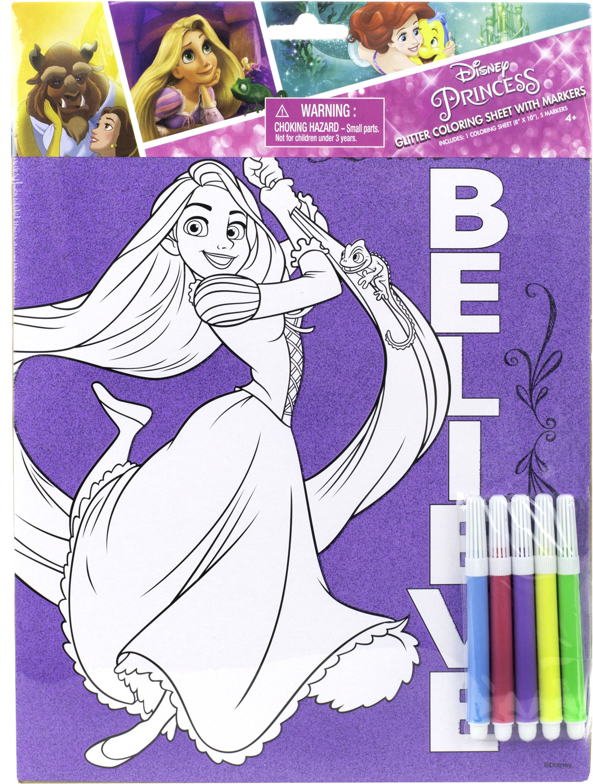 Glitter Rapunzel Colouring Sheet with Markers Front_Flat