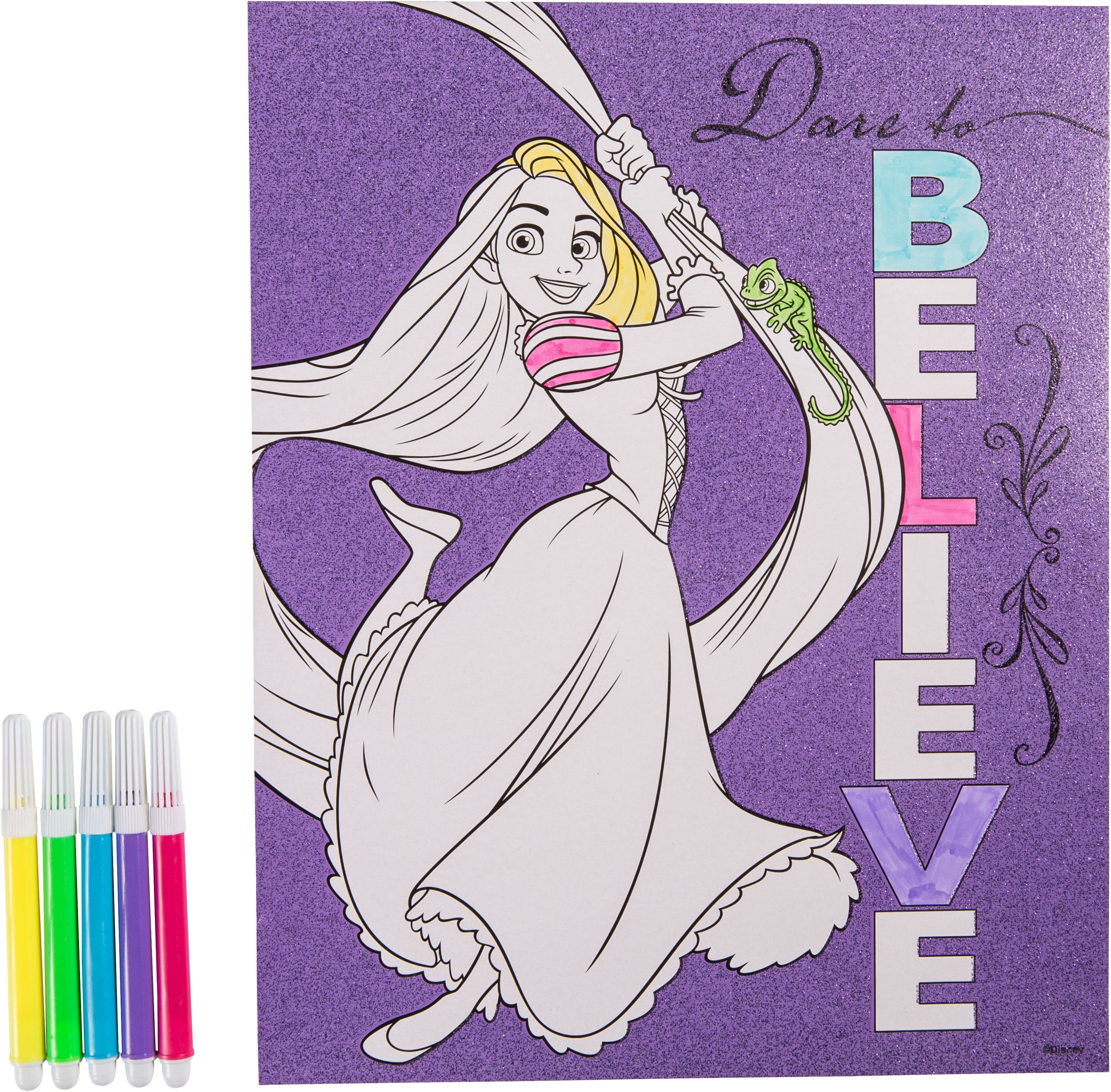 Glitter Rapunzel Colouring Sheet with Markers Overhead_Flat