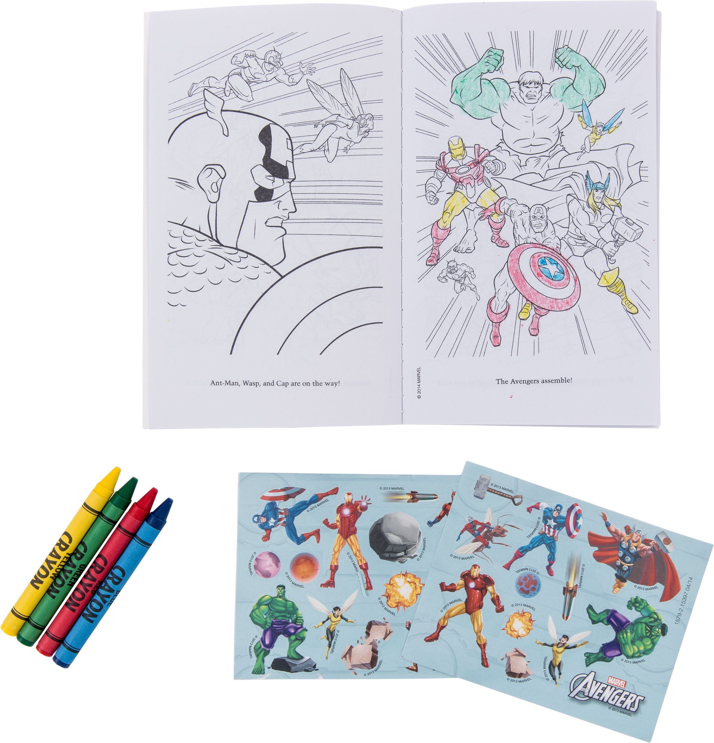 Disney Marvel Avengers Colouring & Activity Book with Crayons & Stickers, Black/White, 24 Pages, Ages 4+, for Arts & Crafts/Birthday Favour Overhead_Flat