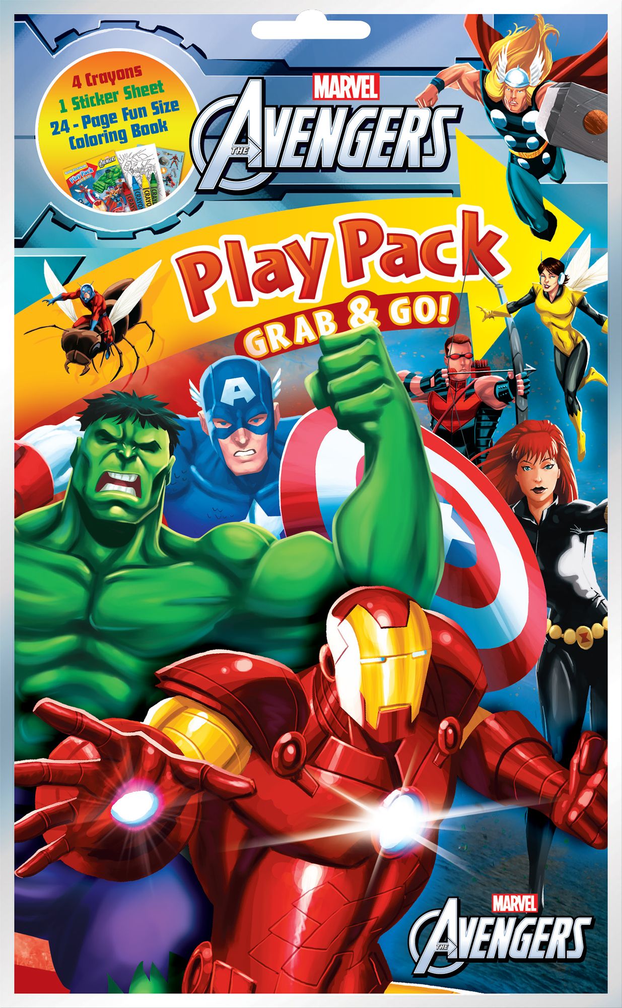 Disney Marvel Avengers Colouring & Activity Book with Crayons & Stickers, Black/White, 24 Pages, Ages 4+, for Arts & Crafts/Birthday Favour Front_Flat