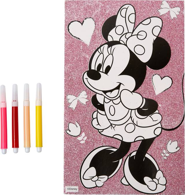Affiche à colorier scintillante Minnie Mouse avec marqueurs Overhead_Flat