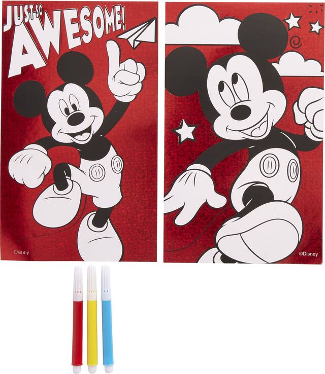 Red Prismatic Mickey Mouse Coloring Posters with Markers, 2-pk Overhead_Flat
