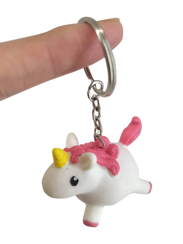 Unicorn Squeeze Me Sound Keychain, White/Pink, for Birthday/Party Favour Front_Angled_Left