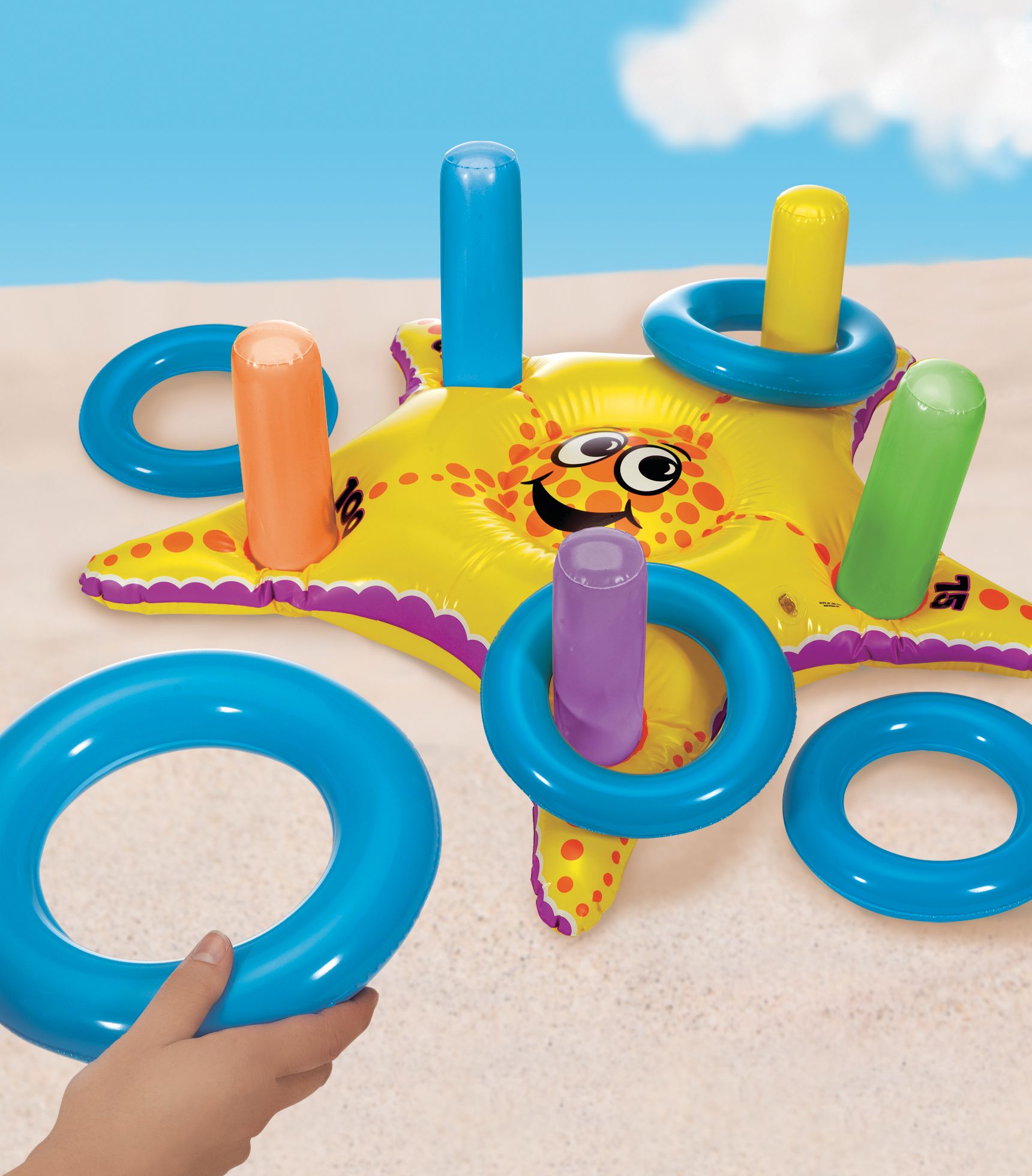 Starfish Giant Inflatable Ring Toss Game, Multi-Coloured, 11-pk, for Summer/Beach Activities Overhead_Plunge