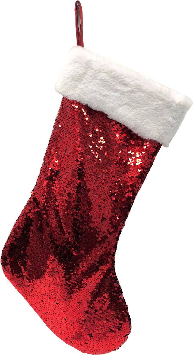 Red Sequin Christmas Stocking Front_Flat