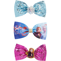 Disney Frozen "Believe In The Journey" Elsa & Anna Sequin Hair Bows, Blue/Purple, One Size, 3-pk, Wearable Accessories for Birthdays Front_Flat