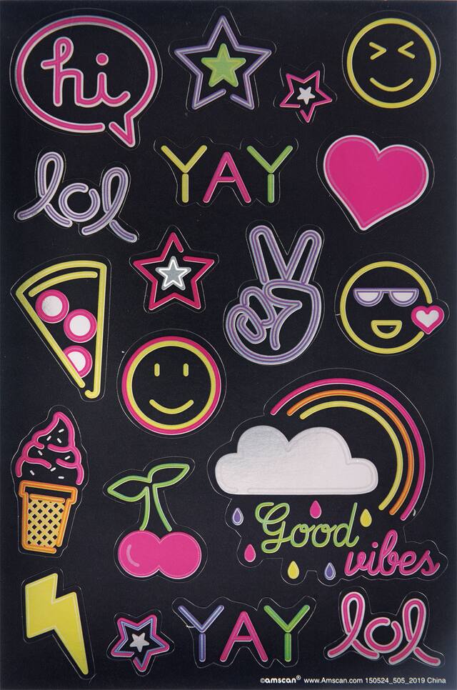 Neon Summer Fun Stickers, 3-pk Front_Flat