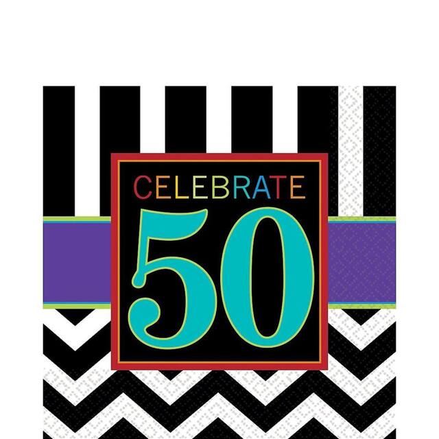 Celebrate 50th Birthday Lunch Napkins, 16-pk Overhead_Flat