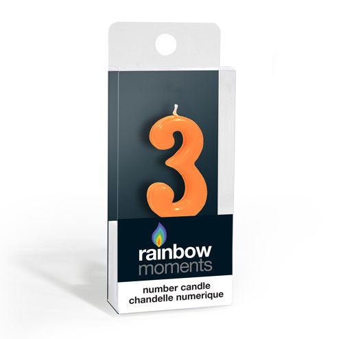 Bougie de numéro trois orange Rainbow Moments Front_Three_Fourths_Angled_Right