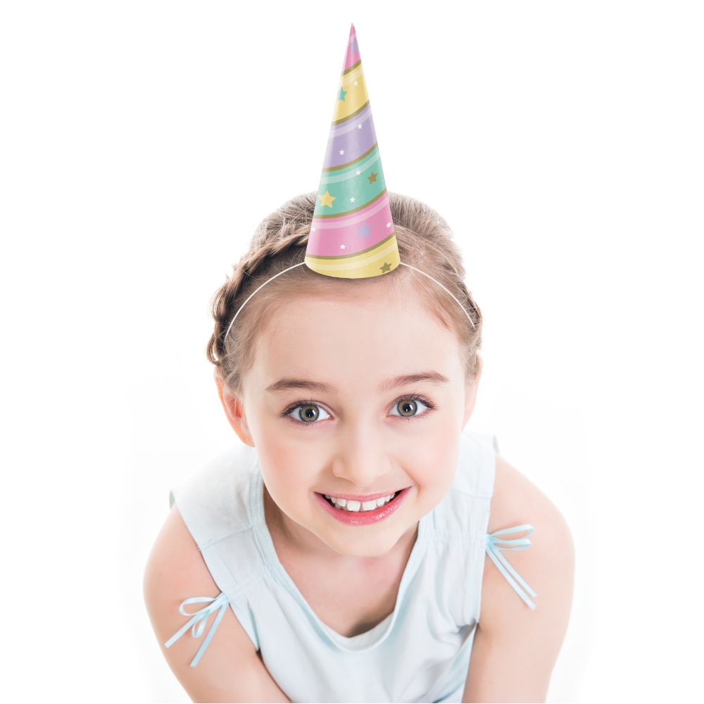 Unicorn Horn Cone Party Hats, Rainbow, One Size, 8-pk, Wearable Accessories for Rainbow Unicorn Birthday Front_Elevated
