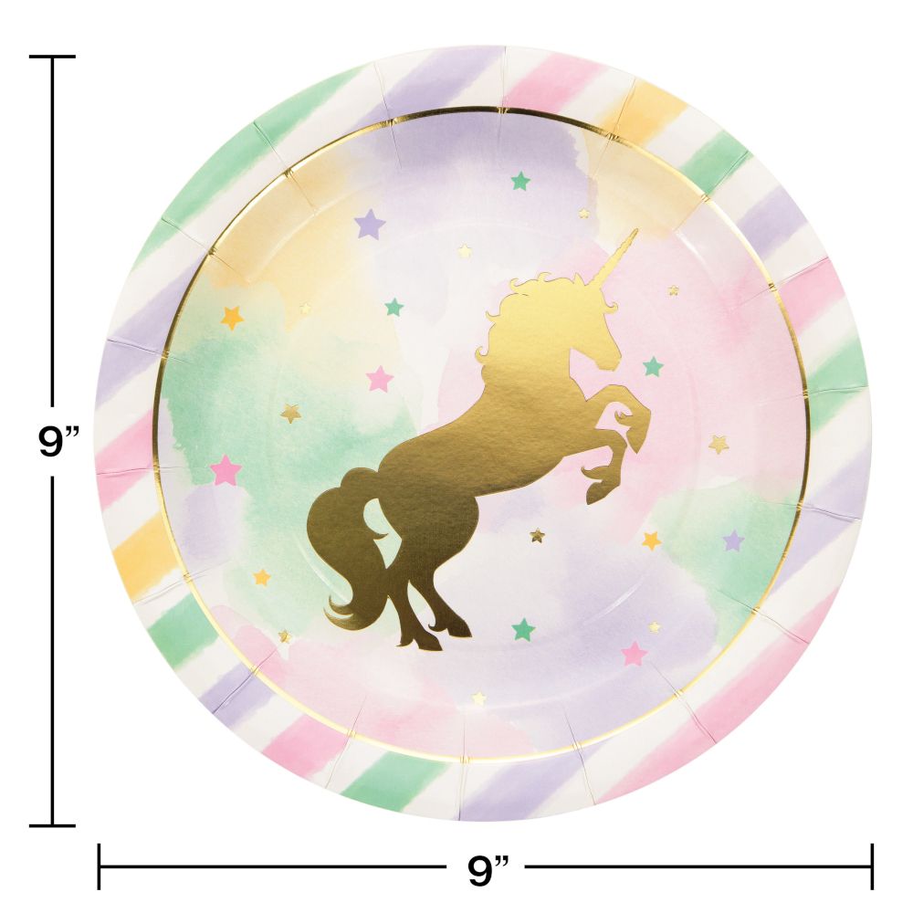 Grandes assiettes Licorne scintillante, 9&nbsp;po, paq. 8 Overhead_Flat
