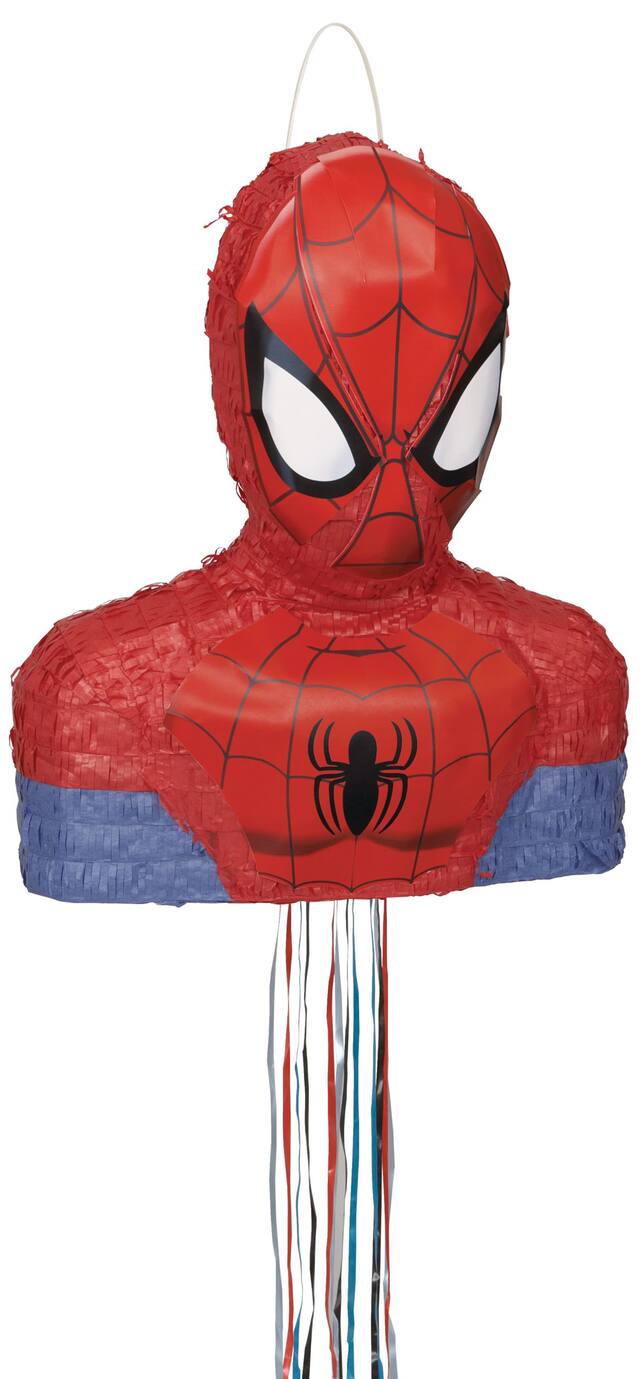 Disney Marvel Spider-Man Pinata Hanging Pull String Decoration, Red/Blue, 15-in, Holds 2lb of Pinata Filler, for Birthday Parties Front_Angled_Right