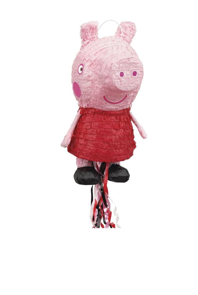 Nickelodeon Peppa Pig Pinata Hanging Pull String Decoration, Pink/Red, 11-in, Holds 2lb of Pinata Filler, for Birthday Parties Front_Angled_Right