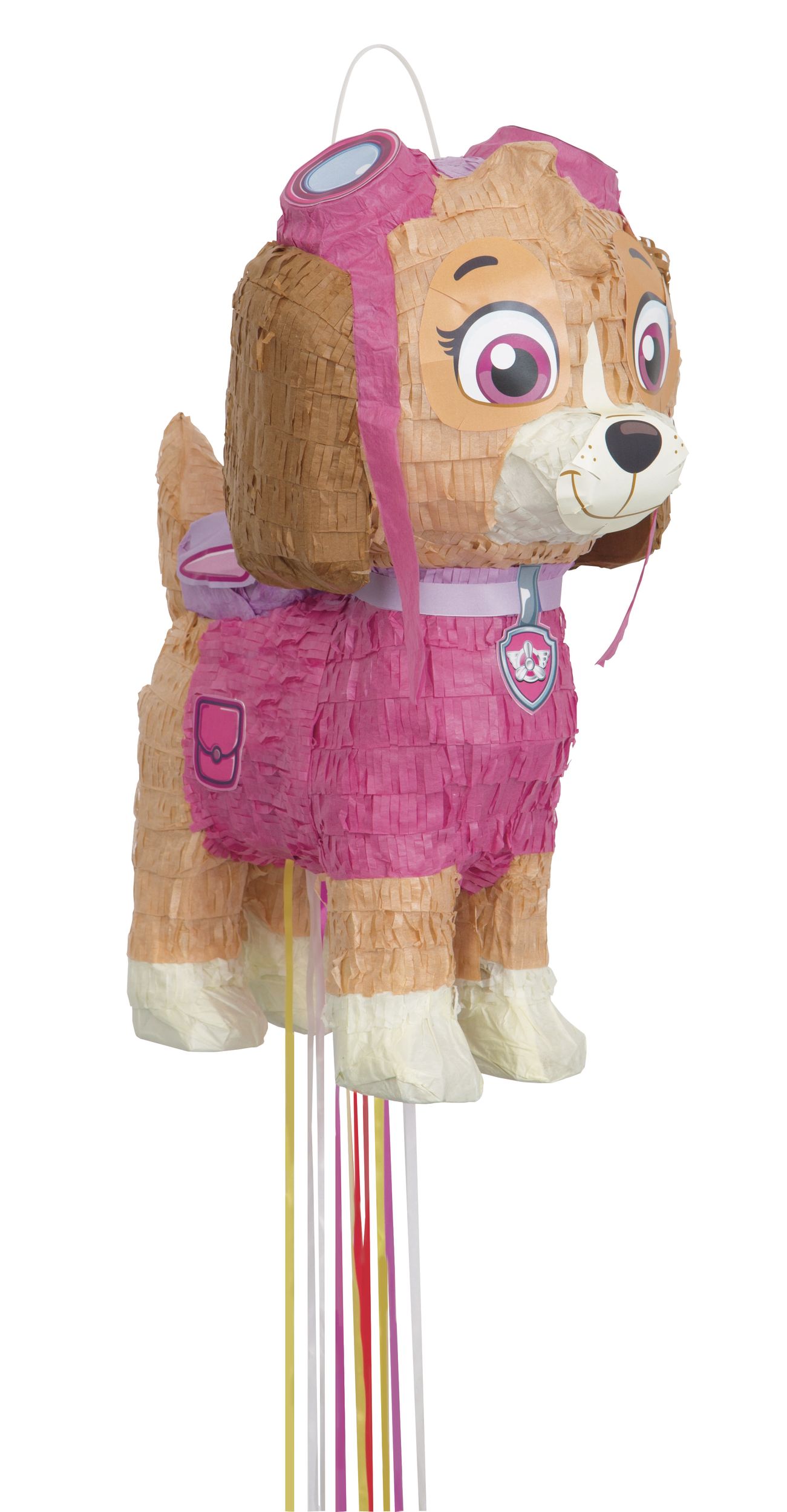 Nickelodeon PAW Patrol Skye Pinata Hanging Pull String Decoration, Pink/Brown, 12-in, Holds 2lb of Pinata Filler, for Birthday Parties Front_Three_Fourths_Angled_Right