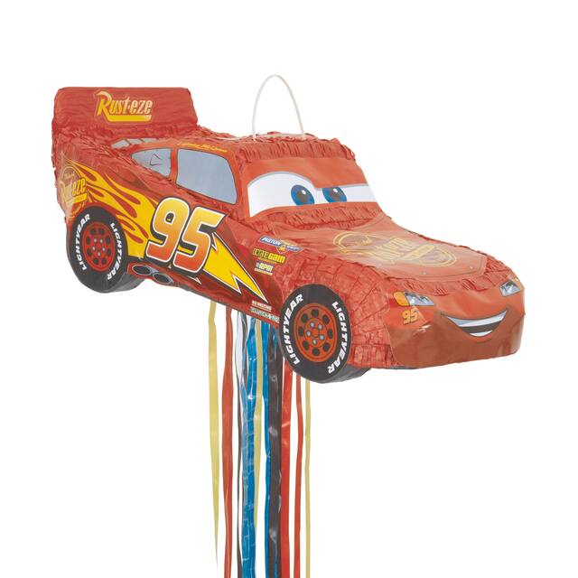 Disney Cars Lightning McQueen Pinata Hanging Pull String Decoration, Red, 21-in, Holds 2lb of Pinata Filler, for Birthday Parties Front_Angled_Right