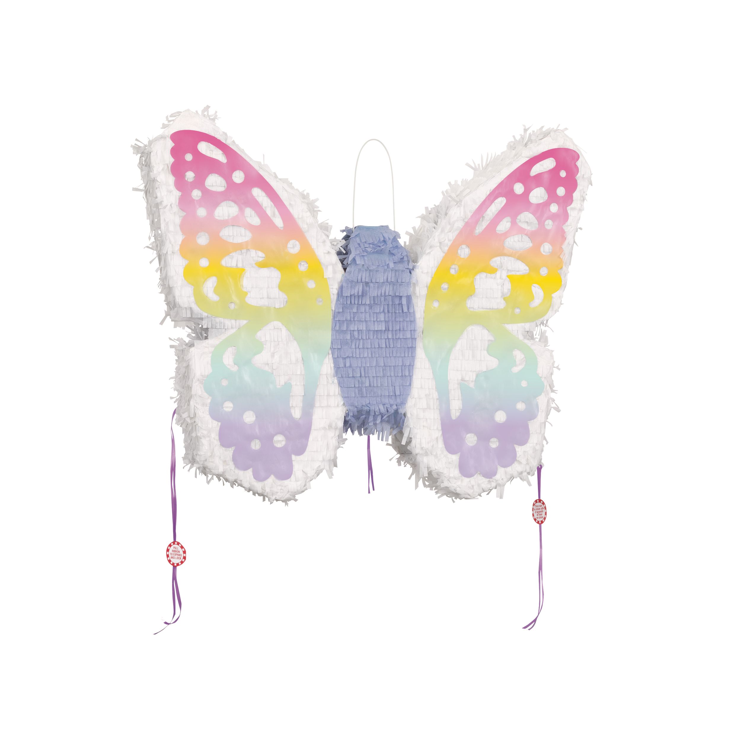 Décoration pinata suspendue papillon, multicolore, 19 po, peut contenir 2 lb de garniture à pinata, pour fêtes d'anniversaire Front_Angled_Right