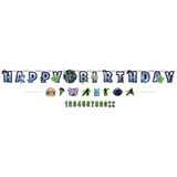 Battle Royal "Happy Birthday" DIY Customizable Hanging Garland Banner Decoration, Blue/Green, 126-in, 2-pk, for Birthday Party Front_Flat