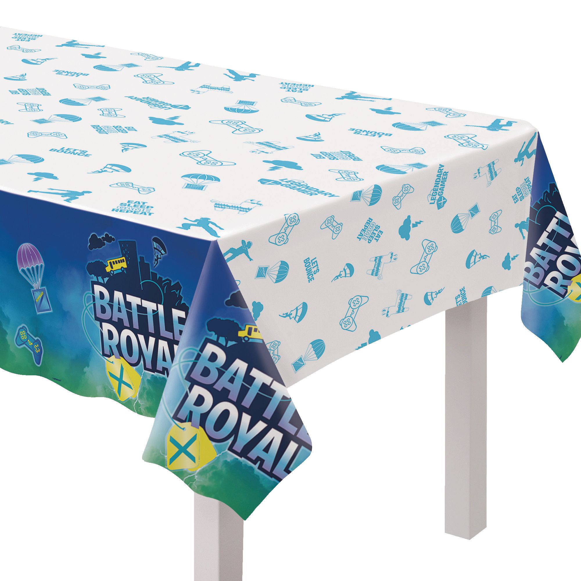 Battle Royal Rectangle Plastic Reusable Table Cover, Blue, 54x96-in, for Birthday Party CloseUp