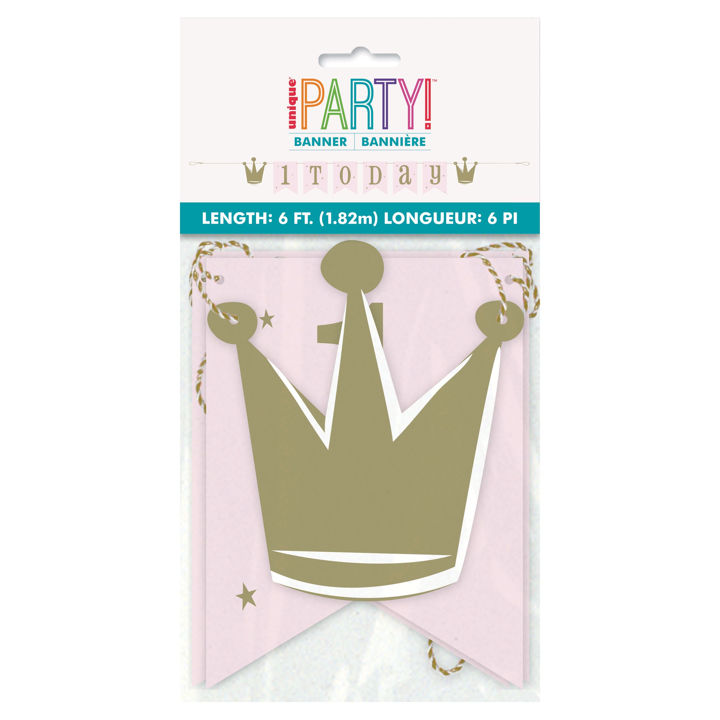 Swan Ballerina "1 Today" Hanging Garland Banner Decoration, Pink/Gold, 6-ft, for Birthday Party Front_Flat
