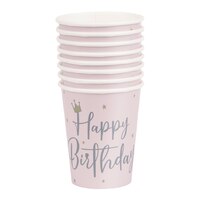 Swan Ballerina "Happy Birthday" Paper Disposable Cups, Pink, 9-oz, 8-pk, for Birthday Party Front_Elevated