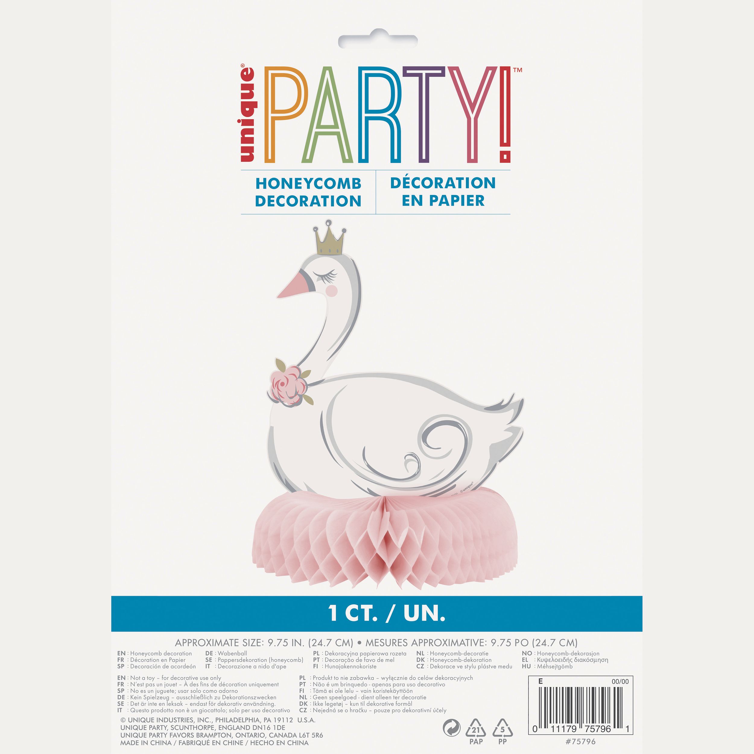 Swan Ballerina Sign Table Centerpiece Decoration, Pink/Gold, 10-in, for Birthday Party Front_Flat