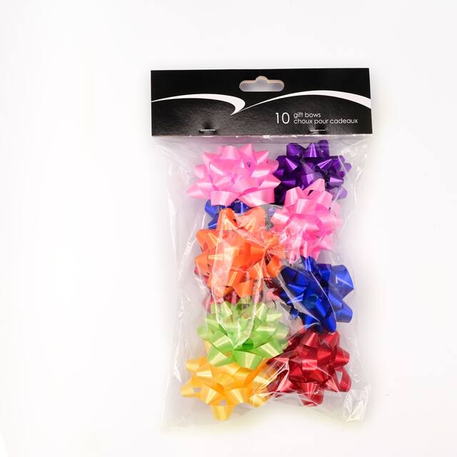 Gift Wrapping Bows, Multi-Coloured, 2.5-in, 10-pk, for Birthday/Gender Reveal/Baby Shower/Graduation Front_Flat