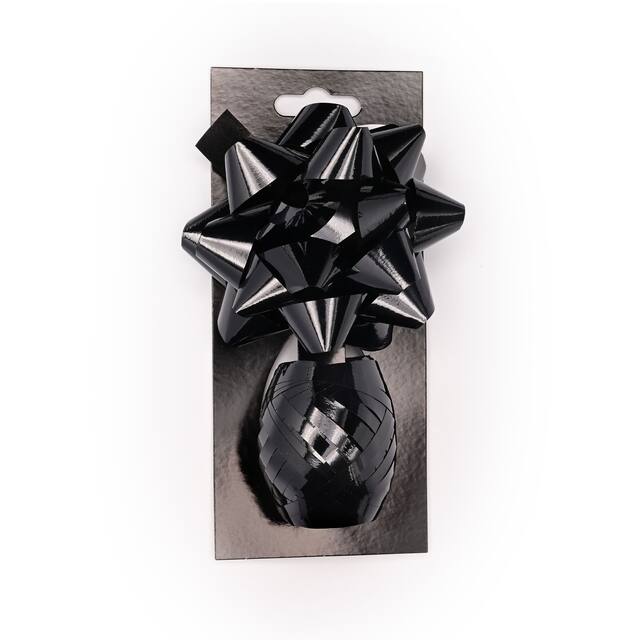 Gift Wrapping Bow & Ribbon Set, Black, 4-in, for Graduation/Birthday/Wedding Front_Flat