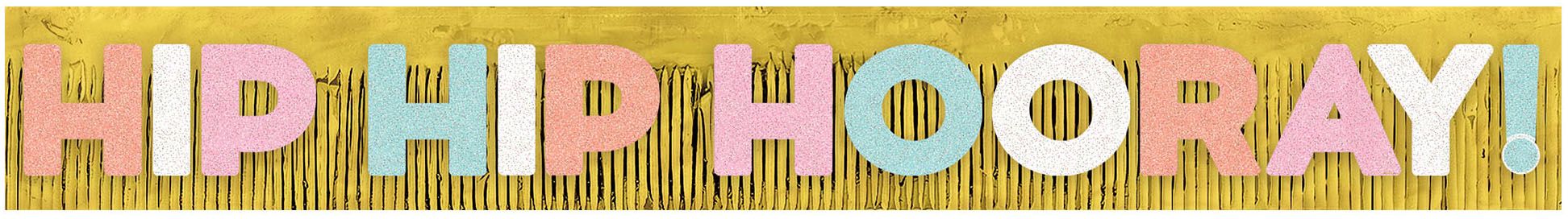 Bannière pour fête d’anniversaire à frange scintillante géante «&nbsp;Hip Hip Hooray&nbsp;» Front_Flat