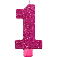 Giant Glitter Number 1 Birthday Candle, Pink Front_Flat