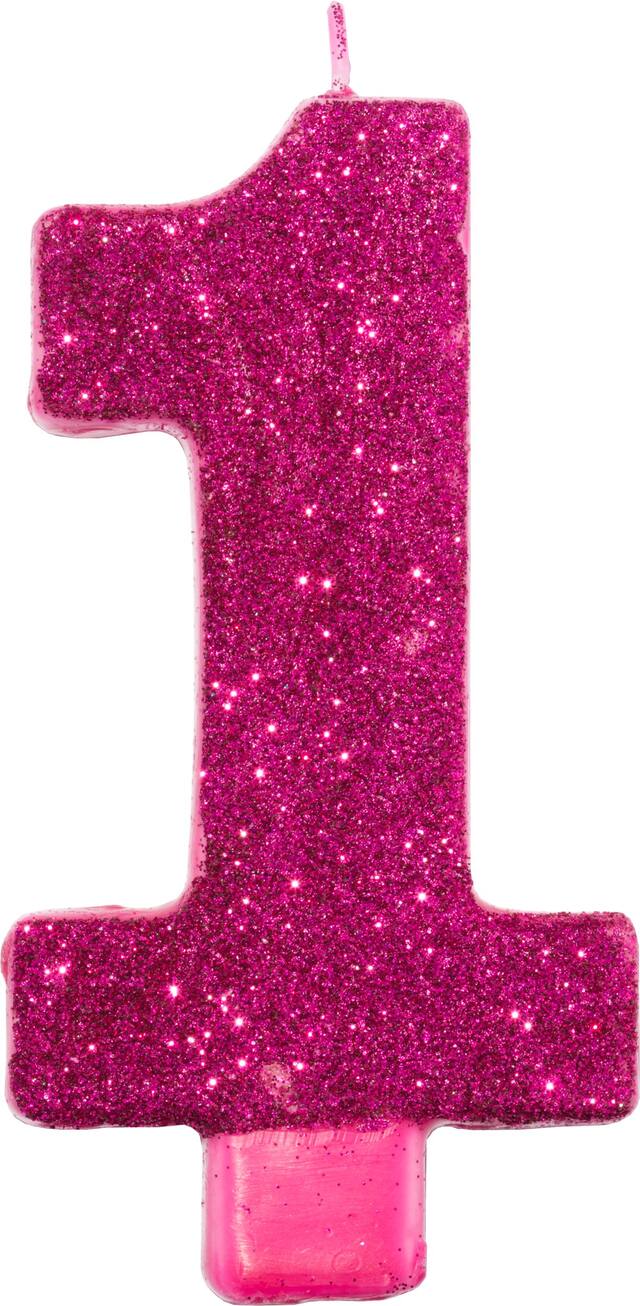 Giant Glitter Number 1 Birthday Candle, Pink Front_Flat