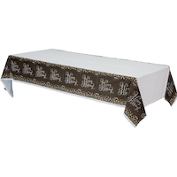 Sparkling Celebration "Happy Birthday" Rectangle Plastic Reusable Table Cover, Black/Silver/Gold, 54x102-in, for Milestone Birthday