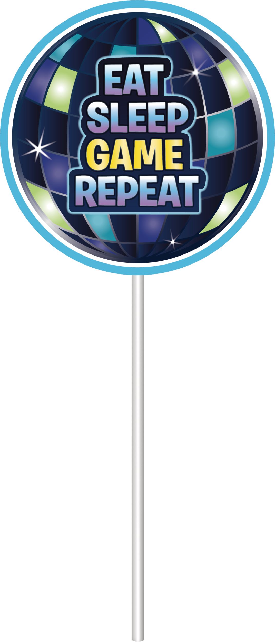 Battle Royal "Eat Sleep Game Repeat" Cupcake Treat Toppers, Blue, 12.25-in, 12-pk, for Birthday Party Front_Flat