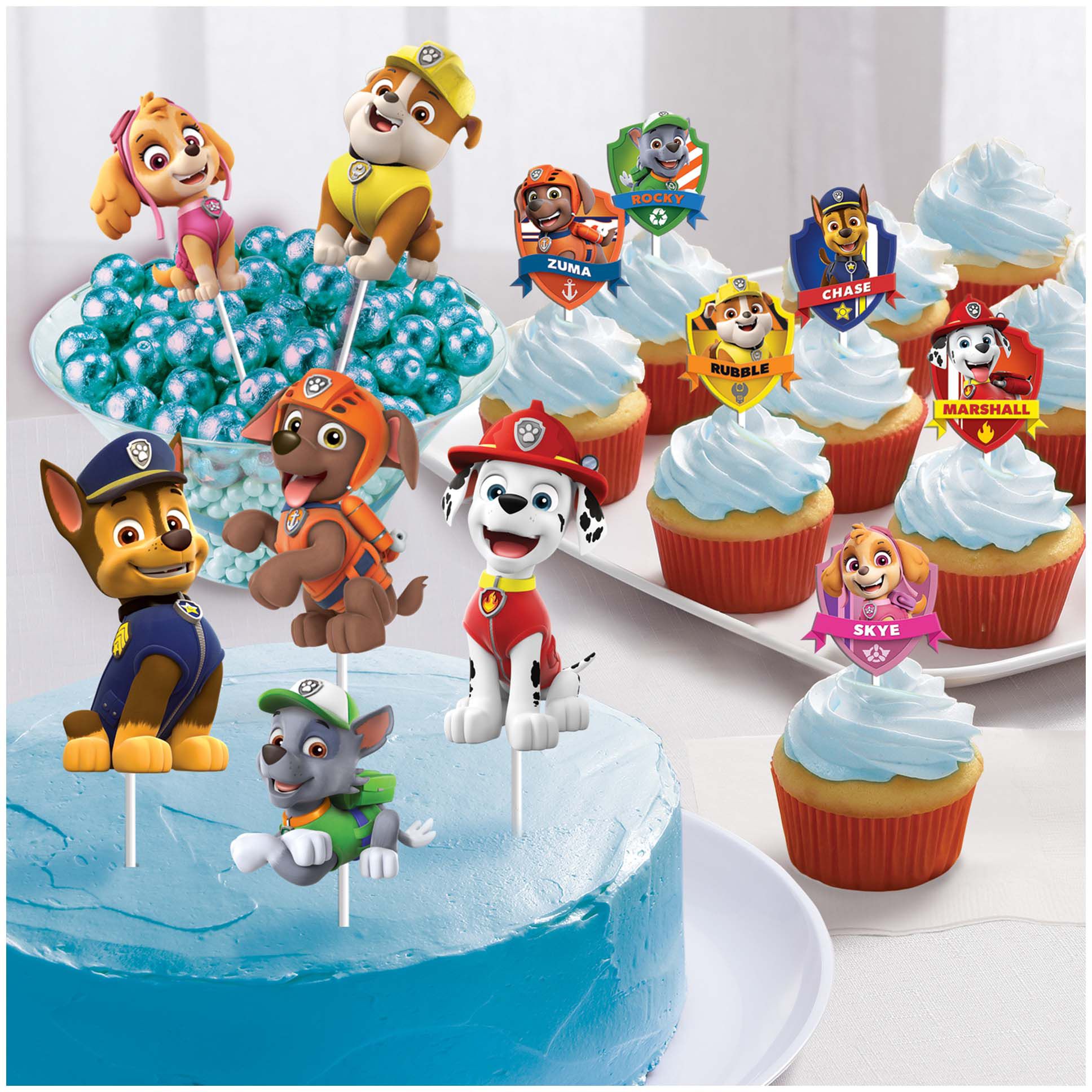 Nickelodeon PAW Patrol Chase/Marshall/Rocky/Skye Cake Treat Toppers, Multi-Coloured, 12-in, 6-pk, for Birthday Party Composite_or_Mixed