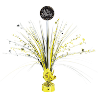Sparkling Celebration "Happy Birthday" DIY Customizable Tinsel Spray Burst Centerpiece Table Decoration, Black/Gold/Silver, 18-in, for Birthday Party Front_Flat
