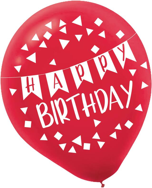 Ballons en latex ronds Une raison de célébrer Happy Birthday, vert/bleu/Rouge, 12 po, paq. 15, pour fête d'anniversaire Front_Flat