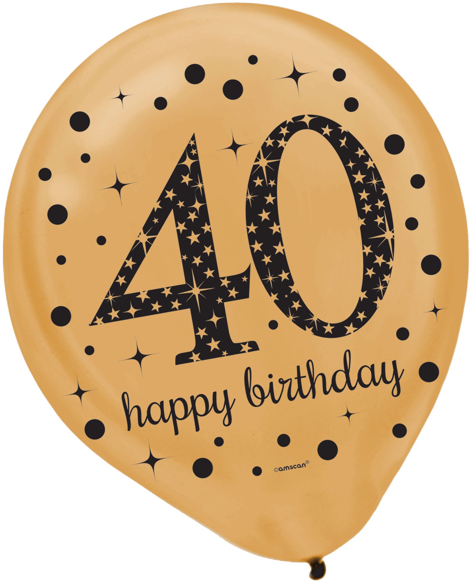 Sparkling Celebration "40 Happy Birthday" Round Latex Balloons, Silver/Black/Gold, Polka Dot, 12-in, 15-pk, for Birthday Party Front_Flat