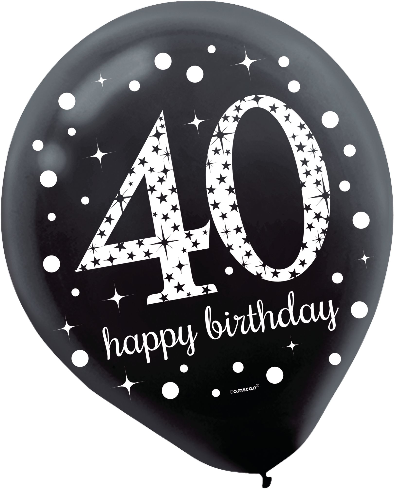 Sparkling Celebration "40 Happy Birthday" Round Latex Balloons, Silver/Black/Gold, Polka Dot, 12-in, 15-pk, for Birthday Party Front_Flat