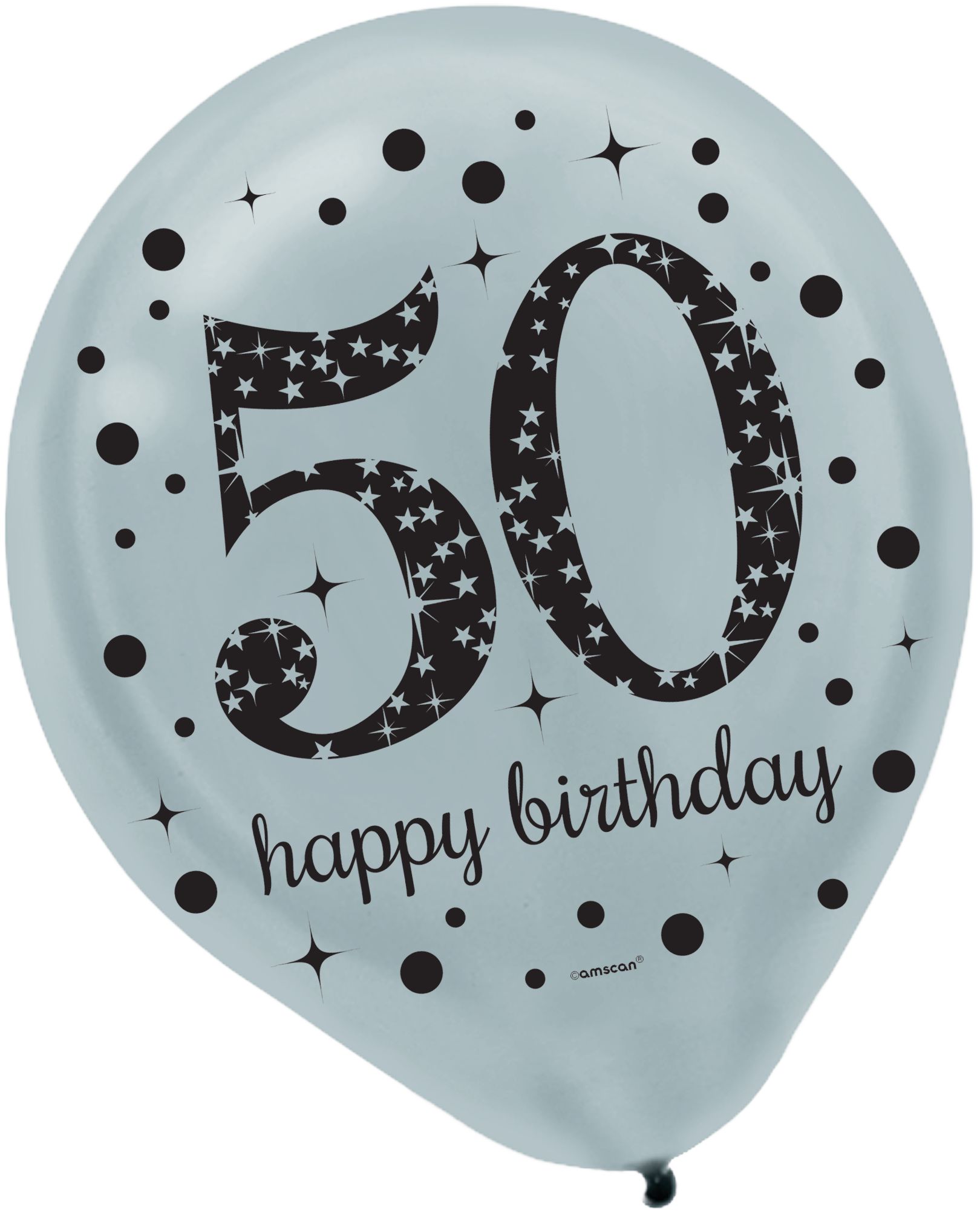 Sparkling Celebration "50 Happy Birthday" Round Latex Balloons, Black/Gold/Silver, Polka Dot, 12-in, 15-pk, for Birthday Party Front_Flat
